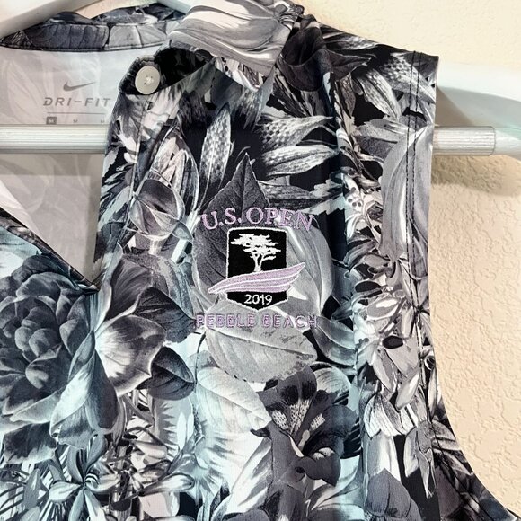 Nike Dri-Fit U.S Open 2019 Pebble Beach Floral Sleeveless Golf Polo Shirt Medium - Picture 3 of 11